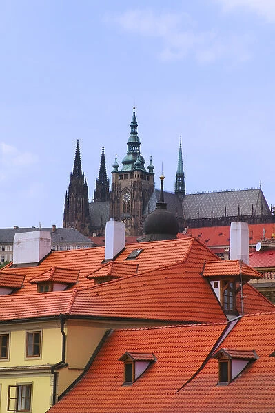 Prague Castle with red roof houses, Prague, Czech Republic