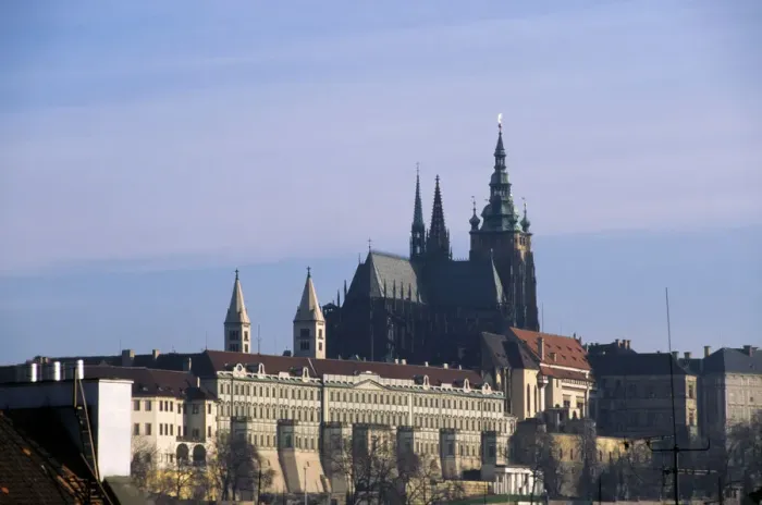 Framed Print : Prague, Czech Republic. Hradcany castle and St Vitus Cathedral with satellite dish Framed Print : Prague, Czech Republic. Hradcany castle and St Vitus Cathedral with satellite dish