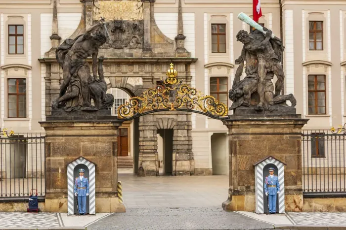 Framed Print : Prague, Czech Republic. The Matthias Gate at Prague Castle, with guards