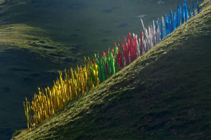 Framed Print : Prayer flags on hillside, Tagong, western Sichuan, China