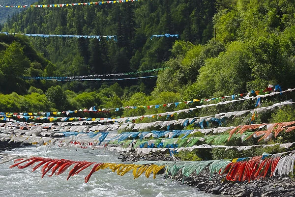 Prayer flags across the river, Ngawa Tibetan and Qiang Autonomous Prefecture, western Sichuan
