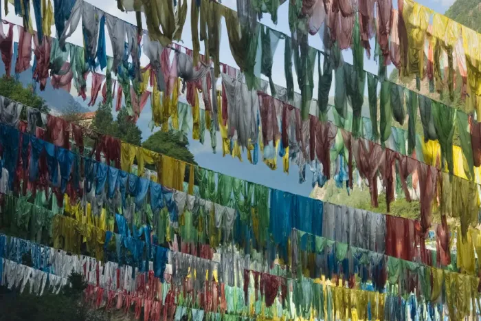 Framed Print : Prayer flags in the valley, Ngawa Tibetan and Qiang Autonomous Prefecture, western Sichuan