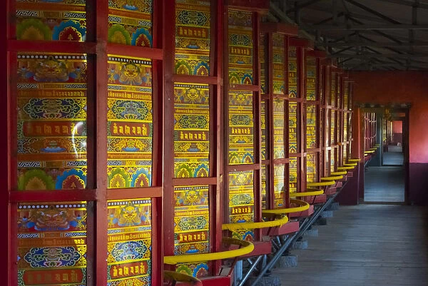 Prayer wheels in the temple, Tagong, western Sichuan, China