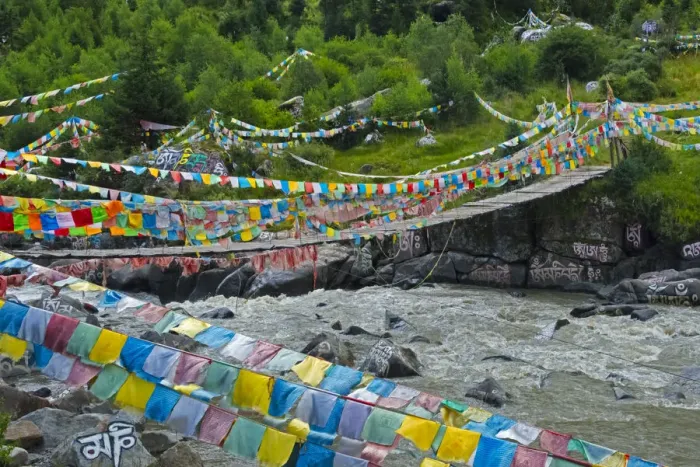 Framed Print : Praying flags across the river, Tagong, western Sichuan, China