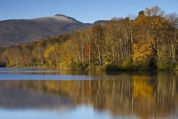 Price Lake with Grandfather Mtn along the Blue Ridge Parkway in North Carolina