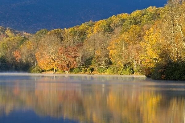 Price Lake reflects fall colors near Blowing Rock North Carolina