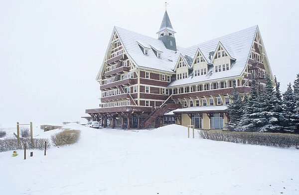 Prince of Wales Hotel in winter in Waterton Lakes National Park in Alberta Canada