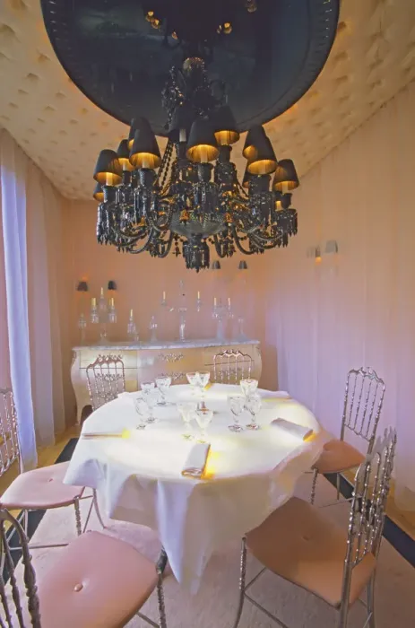 Framed Print : The private dining room with the black crystal chandelier at The Baccarat Restaurant