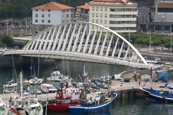 Framed Print : The Puerto Bridge crossing the harbor at Ondarroa, Basque Country, Northern Spain Framed Print : The Puerto Bridge crossing the harbor at Ondarroa, Basque Country, Northern Spain