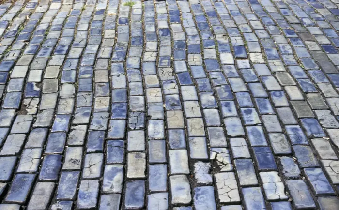 Framed Print : Puerto Rico. Cobblestone street; small stone as ballast on Spaniards galleons