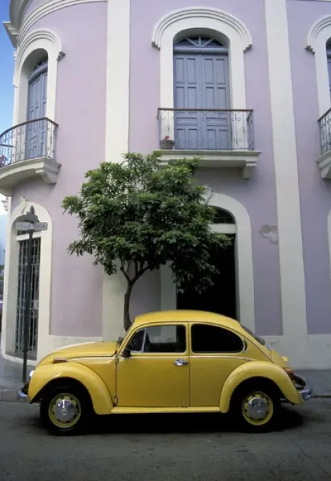 Framed Print : Puerto Rico, Ponce, Historic District. 19th century pink and white house with yellow Framed Print : Puerto Rico, Ponce, Historic District. 19th century pink and white house with yellow