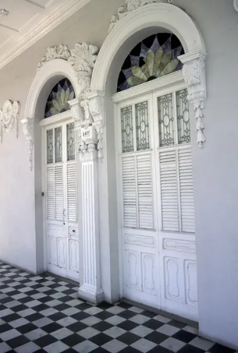 Framed Print : Puerto Rico, Ponce. Historic District and houses from 19th Century; doors with stucco decorations