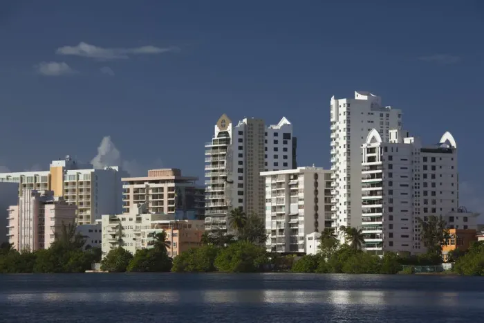 Framed Print : Puerto Rico, San Juan, Condado buildings from the Laguna Del Condado