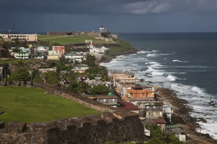 Framed Print : Puerto Rico, San Juan, Old San Juan, El Morro Fortress and La Perla village from Fort San Cristobal Framed Print : Puerto Rico, San Juan, Old San Juan, El Morro Fortress and La Perla village from Fort San Cristobal
