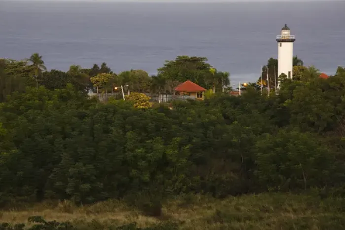 Framed Print : Puerto Rico, West Coast, Rincon, Punta Higuero Lighthouse, elevated view, dawn