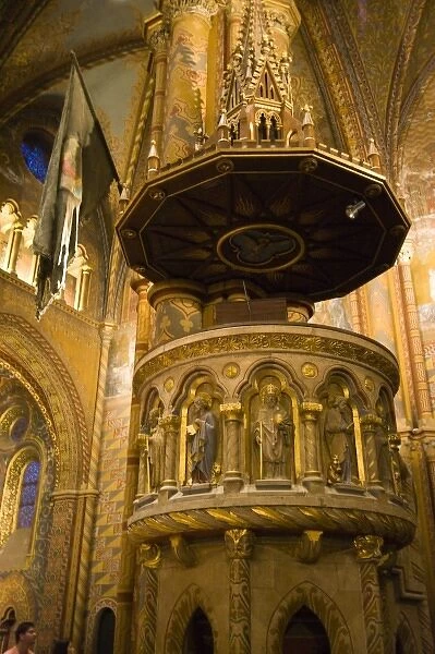 Pulpit in the Matyas Church, Castle Hill, Buda side of Central Budapest, Capital of Hungary