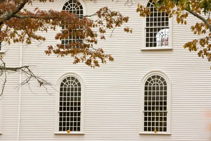 Framed Print : Pumpkins on church windows, Newport, Rhode Island