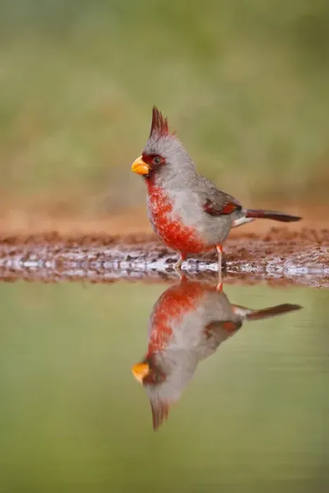 Framed Print : Pyrrhuloxia (Cardinalis sinuatus) male bathing at south Texas pond