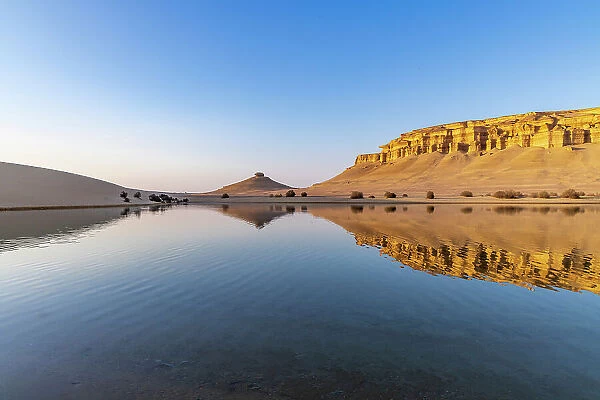 Qarun Lake, Faiyum Oasis, Egypt. Reflections in Qarun Lake in the desert
