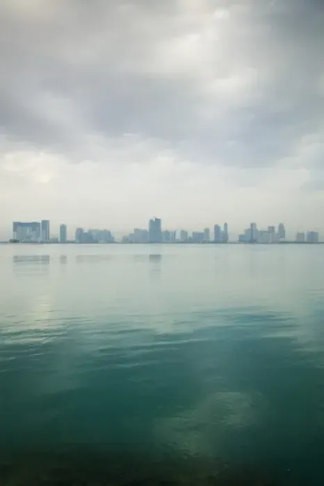 Framed Print : Qatar, Ad Dawhah, Doha. Dawn View of West Bay area across Doha Bay Framed Print : Qatar, Ad Dawhah, Doha. Dawn View of West Bay area across Doha Bay