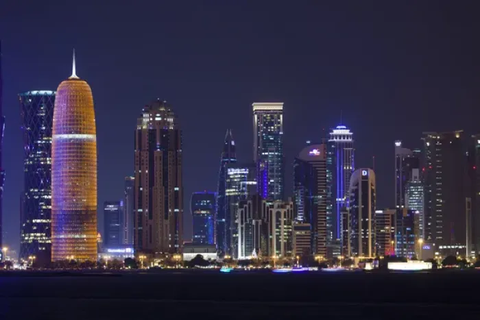 Framed Print : Qatar, Doha, Doha Bay, West Bay skyscrapers, dusk, with Burj Qatar Tower Framed Print : Qatar, Doha, Doha Bay, West Bay skyscrapers, dusk, with Burj Qatar Tower