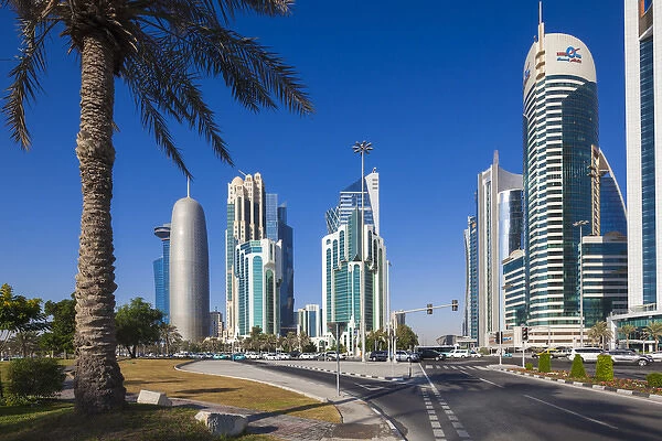 Qatar, Doha, Doha Bay, West Bay Skyscrapers, morning