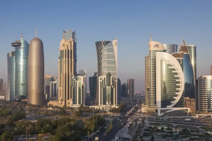 Framed Print : Qatar, Doha, Doha Bay, West Bay Skyscrapers, elevated view, dawn Framed Print : Qatar, Doha, Doha Bay, West Bay Skyscrapers, elevated view, dawn