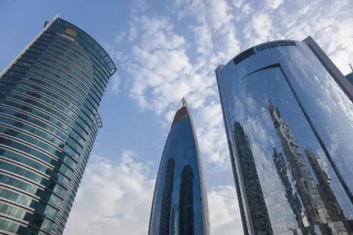 Framed Print : Qatar, Doha, Doha Bay, West Bay skyscrapers, dusk