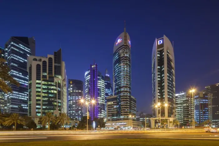 Framed Print : Qatar, Doha, Doha Bay, West Bay Skyscrapers, dusk