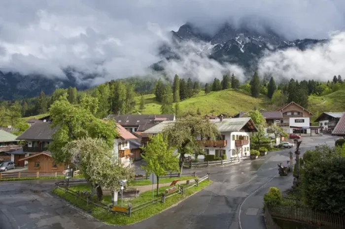 Framed Print : Quaint mountain village after the rain