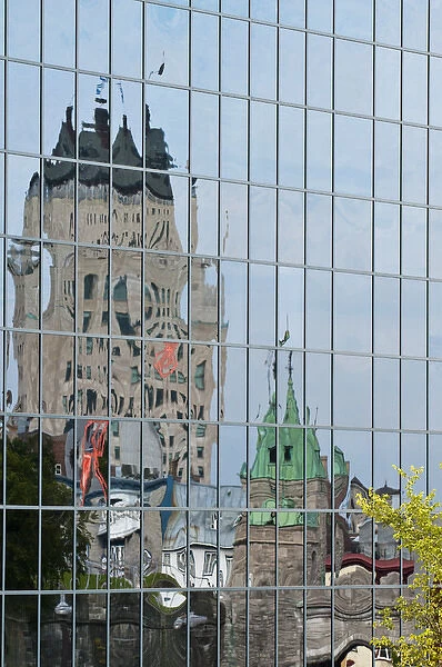 Quebec City, Quebec, Canada. Skyline reflections