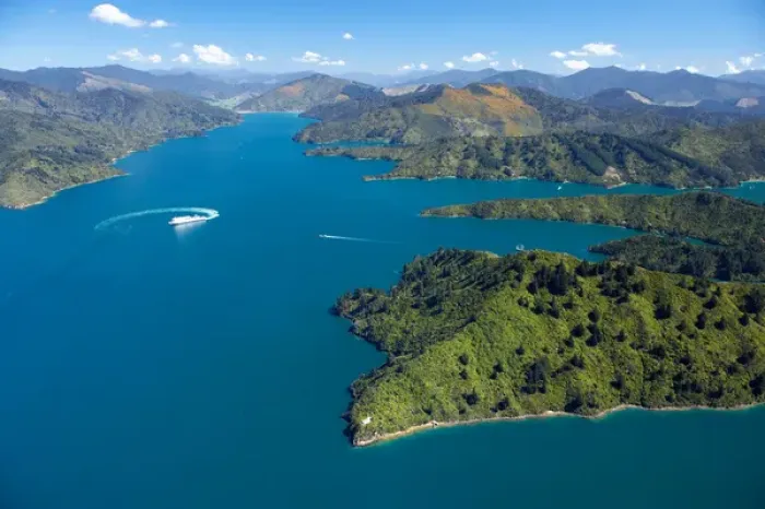 Framed Print : Queen Charlotte Sound, Marlborough Sounds, South Island, New Zealand - aerial