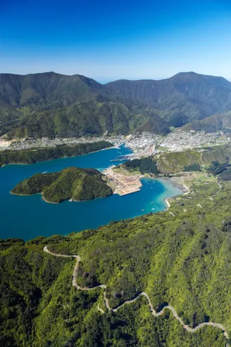 Framed Print : Queens Charlotte Drive, Marlborough Sounds, South Island, New Zealand - aerial
