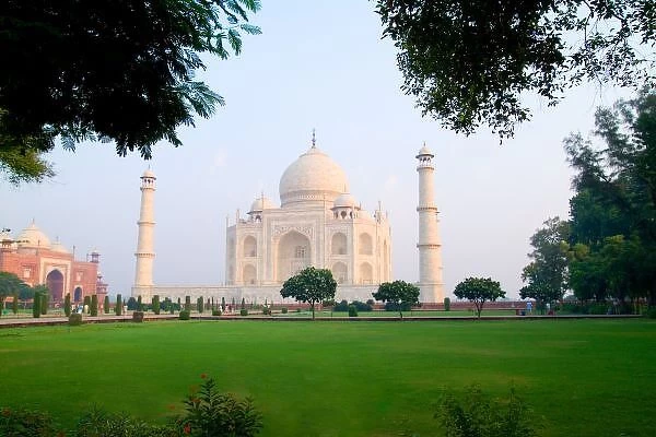 The quiet peaceful World Famous Taj Mahal at sunrise one of the wonders of the world