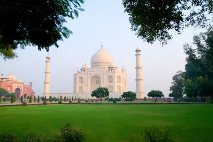 Framed Print : The quiet peaceful World Famous Taj Mahal at sunrise one of the wonders of the world