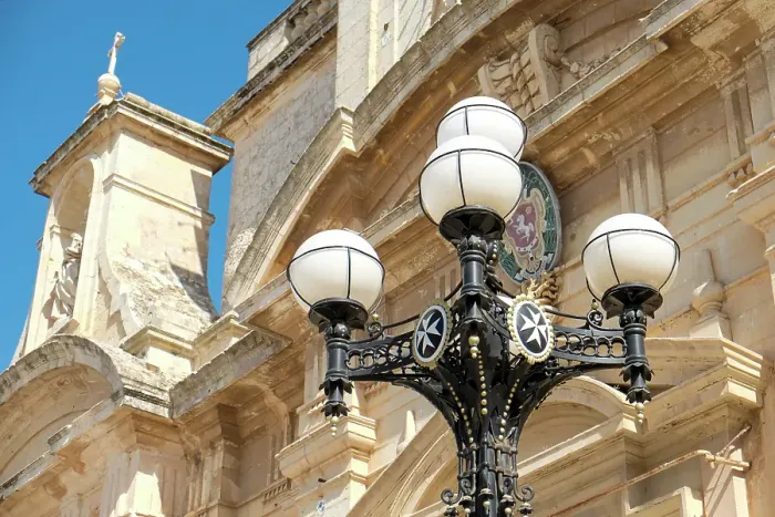 Framed Print : Rabat, Malta. Old street lamp in front of the Basilica of St. Paul's