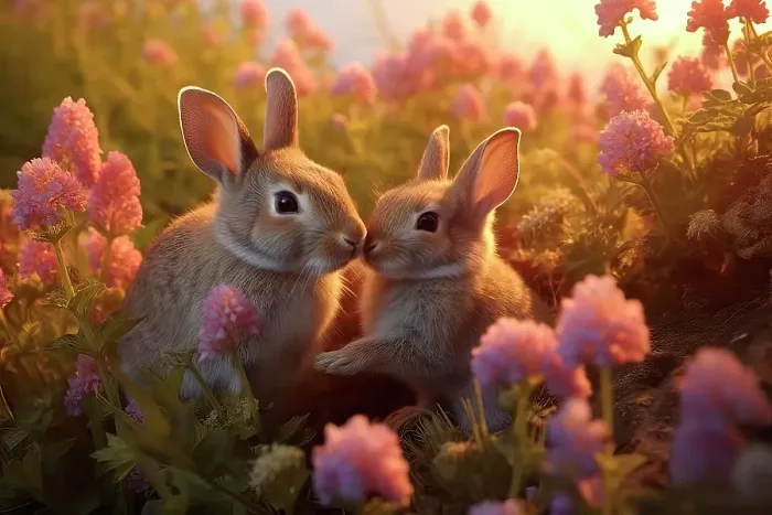 Framed Print : Two rabbits backlit amid flowers. ©Jim Zuckerman / Jaynes Gallery / DanitaDelimont.com (AI) Framed Print : Two rabbits backlit amid flowers. ©Jim Zuckerman / Jaynes Gallery / DanitaDelimont.com (AI)