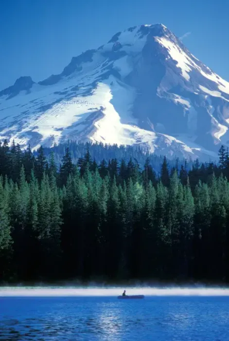 Framed Print : Rafting on Frog Lake on a misty morning with Mt Hood in background Framed Print : Rafting on Frog Lake on a misty morning with Mt Hood in background