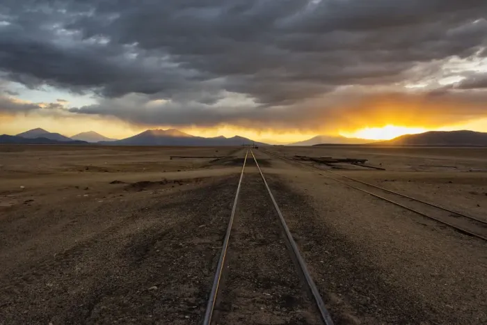 Framed Print : Railway track in the desert, Salar de Uyuni, Potosi Department, Bolivia