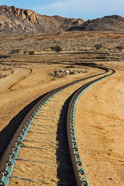 Railway tracks through southern Namib Desert, Karas Region, Namibia