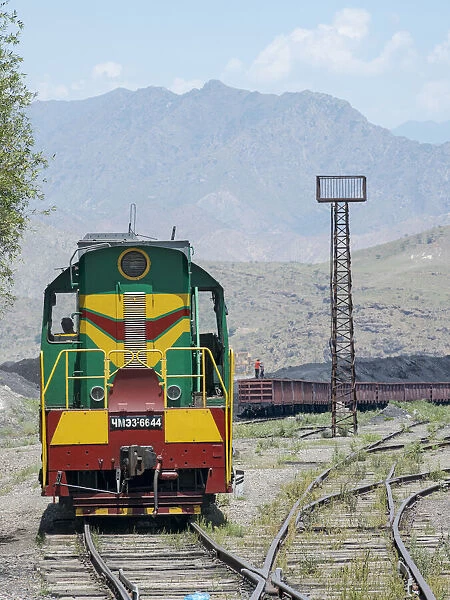 Railway for transporting coal. Town Tasch Kumyr, a coal mining area in the Tien Shan or