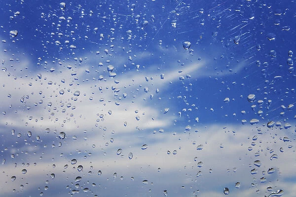 Rain drops on airplane window after storm, Iceland