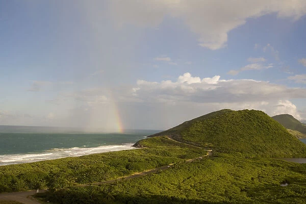 Rainbow over Frigate Bay, southeast peninsula, St Kitts, Caribbean