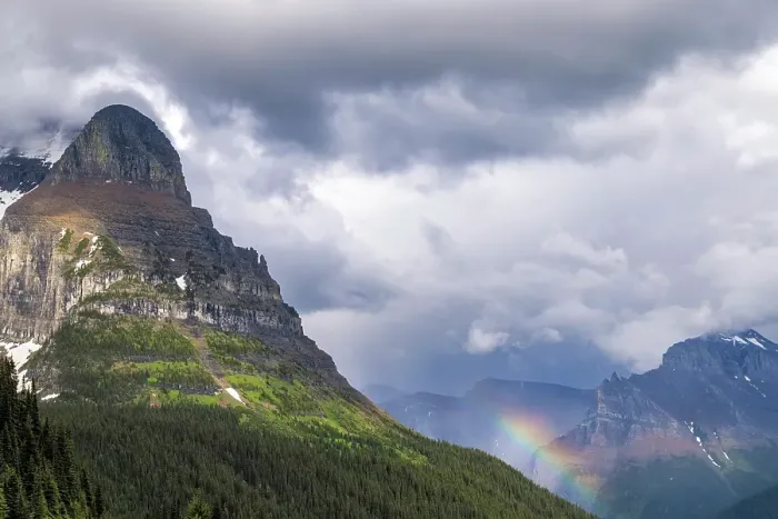 Framed Print : Rainbow by Going-to-the-Sun Mountain in Glacier National Park, Montana, USA. (Editorial Use Only)