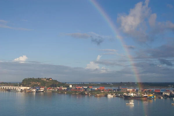 A rainbow over the harbor in St. Johns, Antigua, in the southern Caribbean