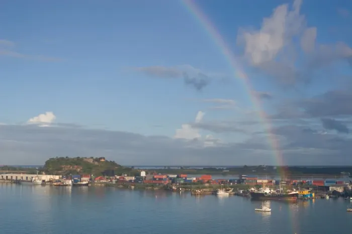 Framed Print : A rainbow over the harbor in St. Johns, Antigua, in the southern Caribbean Framed Print : A rainbow over the harbor in St. Johns, Antigua, in the southern Caribbean