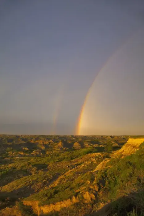 Framed Print : Rainbow during thunderstorm at Painted Canyon in Theodore Roosevelt National Park; National Park Framed Print : Rainbow during thunderstorm at Painted Canyon in Theodore Roosevelt National Park; National Park