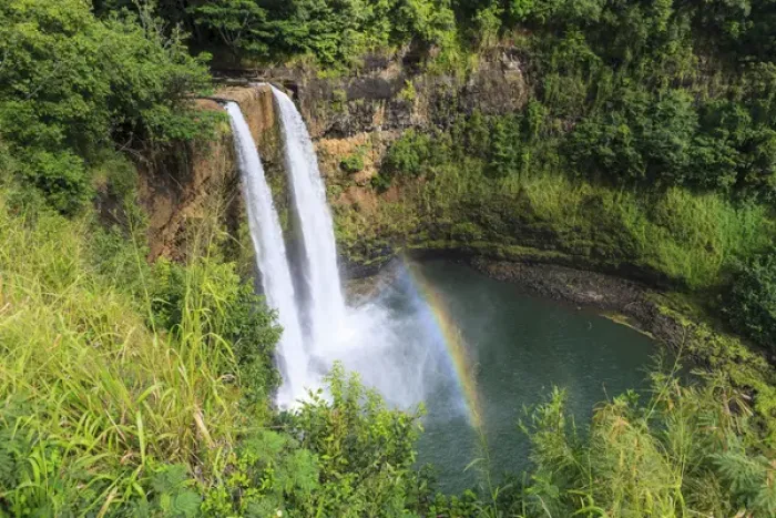 Framed Print : Rainbow in Wailua Falls, Kauai. Hawaii. USA