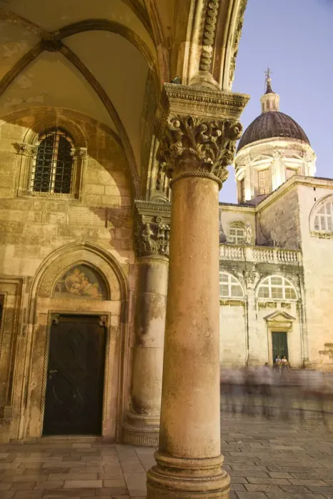 Framed Print : Rectors Palace Arches with Dubrovnik Cathedral behind, Walled City of Dubrovnik Framed Print : Rectors Palace Arches with Dubrovnik Cathedral behind, Walled City of Dubrovnik