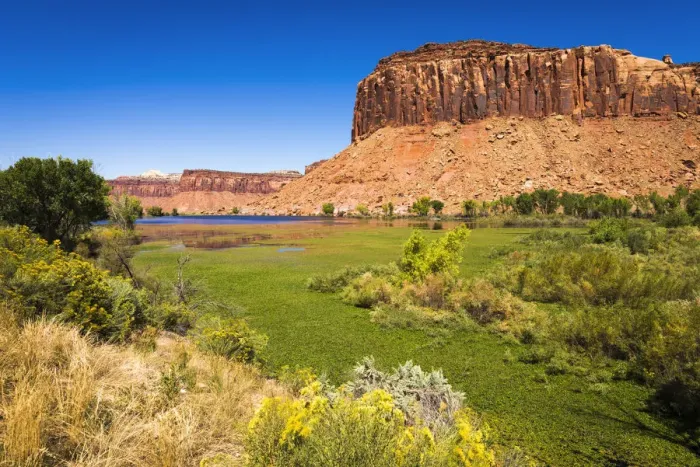 Framed Print : Red cliffs above the Dugout Reservoir, Indian Creek Canyon, Utah